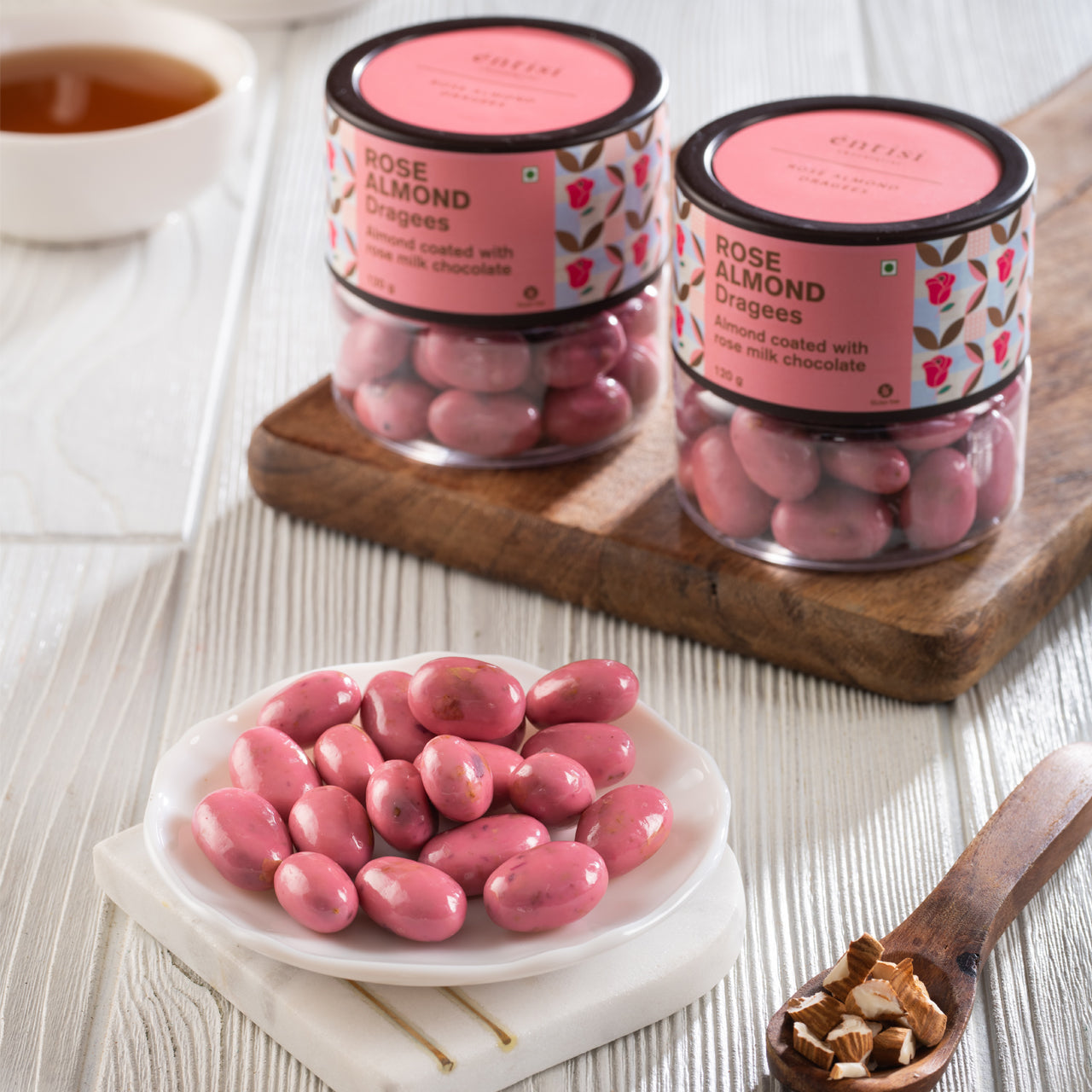Entisi - Chocolate coated Rose Almonds Dragees Jar