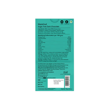 Hazelnut Sugar Free Dark Chocolate Bar