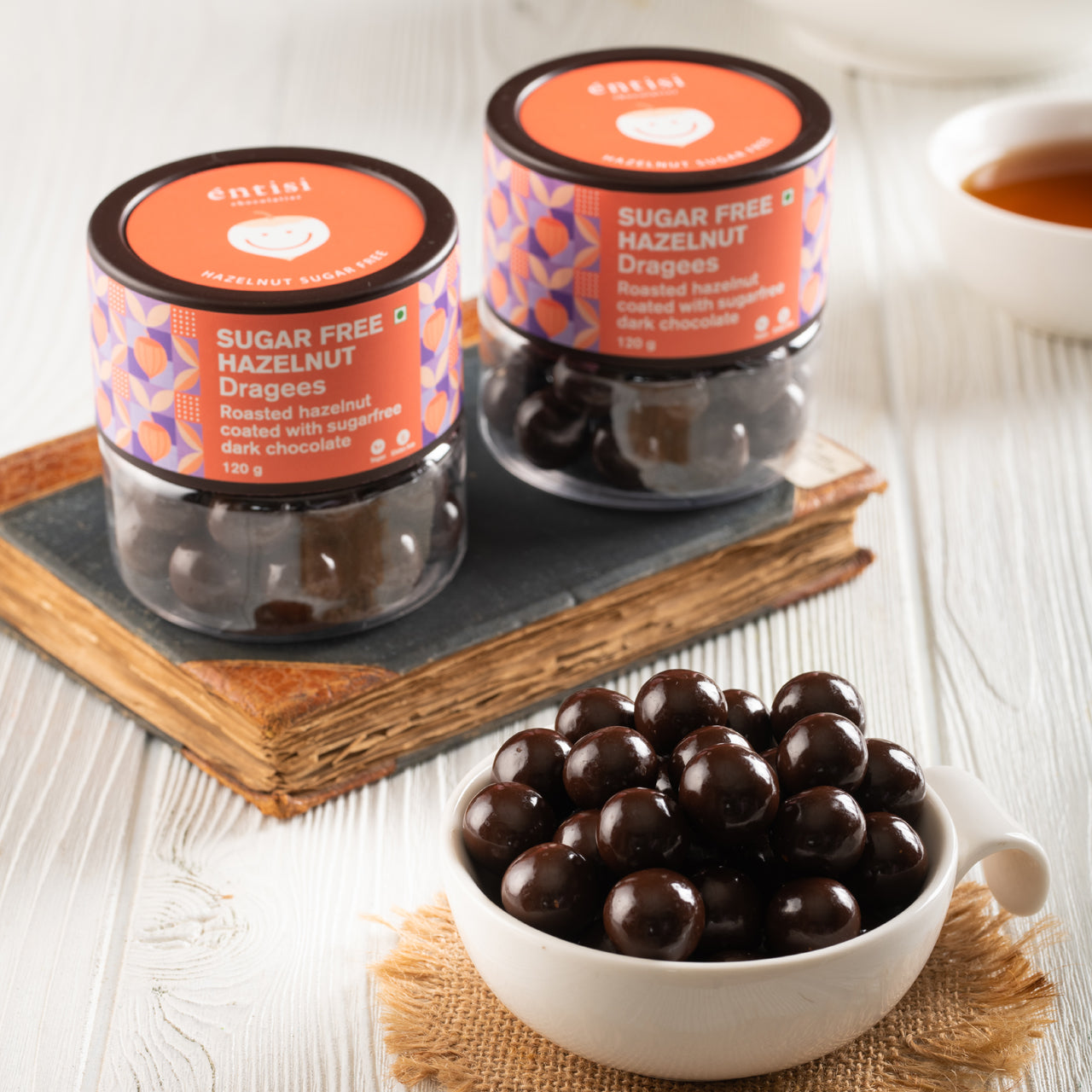 Entisi - Sugar Free Dark chocolate coated Hazelnut Dragees Jar